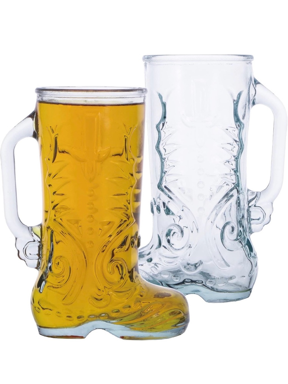 Chefcaptain Set of 2 Glass Boot Mugs with Handles 1 Liter/34 oz Dishwasher Safe